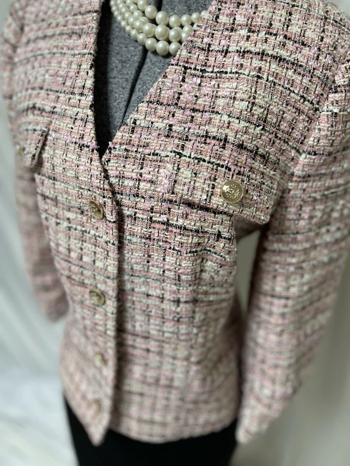 Новый Elie Tahari юбка костюм размер 10 два изделия комплект розовый черный букл стиль золото - Изображение 4 из 4