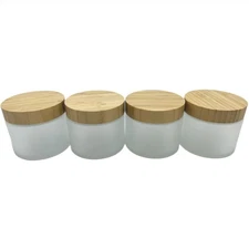 Empty Refillable Frosted Glass Cosmetic Cream Jar 4 Pack 6.7 OZ/200g with Bam...