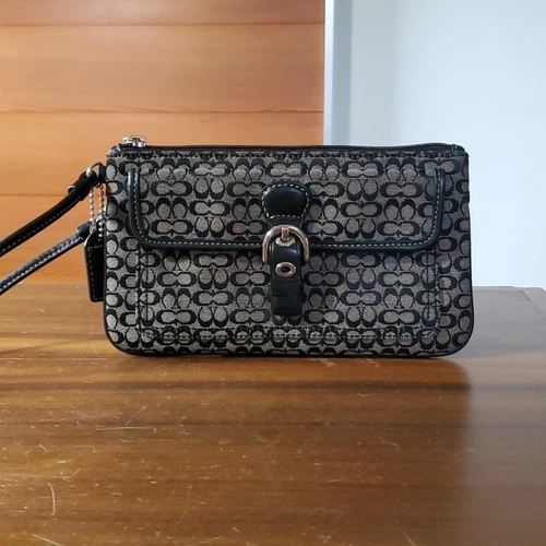 Coach 7 5x4" marsupio da polso borsa continentale bordo in pelle fibbia zip vintage