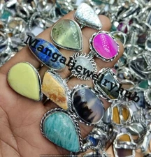 Sale Botswana Agate & Mix Gemstone 10PCS Rings 925 Silver Plated Glowing Jewelry