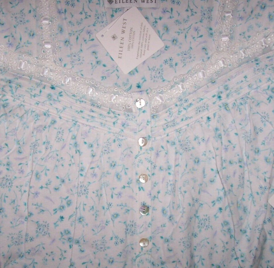 Camicia Da Notte Eileen West Lunga Balletto – Bianco/acqua Floreale – Cotone 100% – Taglia S - 3
