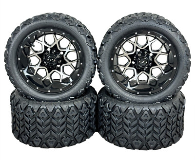 12'' Machined Black Golf Cart Wheels &Tires 20x10-12 All Terrain,  EZGO/Club Car