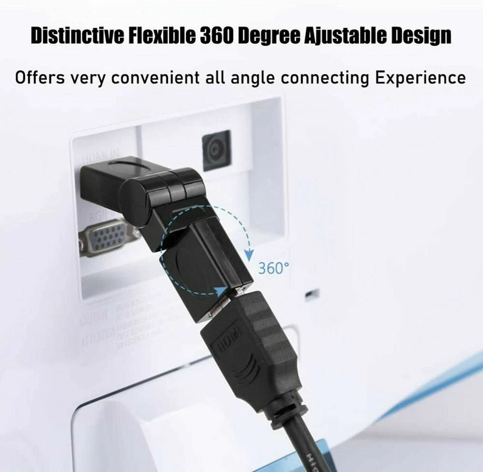 HDMI Male to Female Right Angle Connector Adapter 90 180 270 360 degrees   - Image 3 of 4