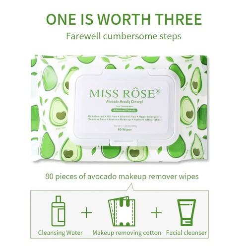 Disposable 80 Pieces Avocado Gently Off Remover Cleansing Skin Care Makeup Wipes - Picture 5 of 10