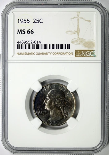 1955 Washington Silver Quarter 25c NGC MS66 Toning