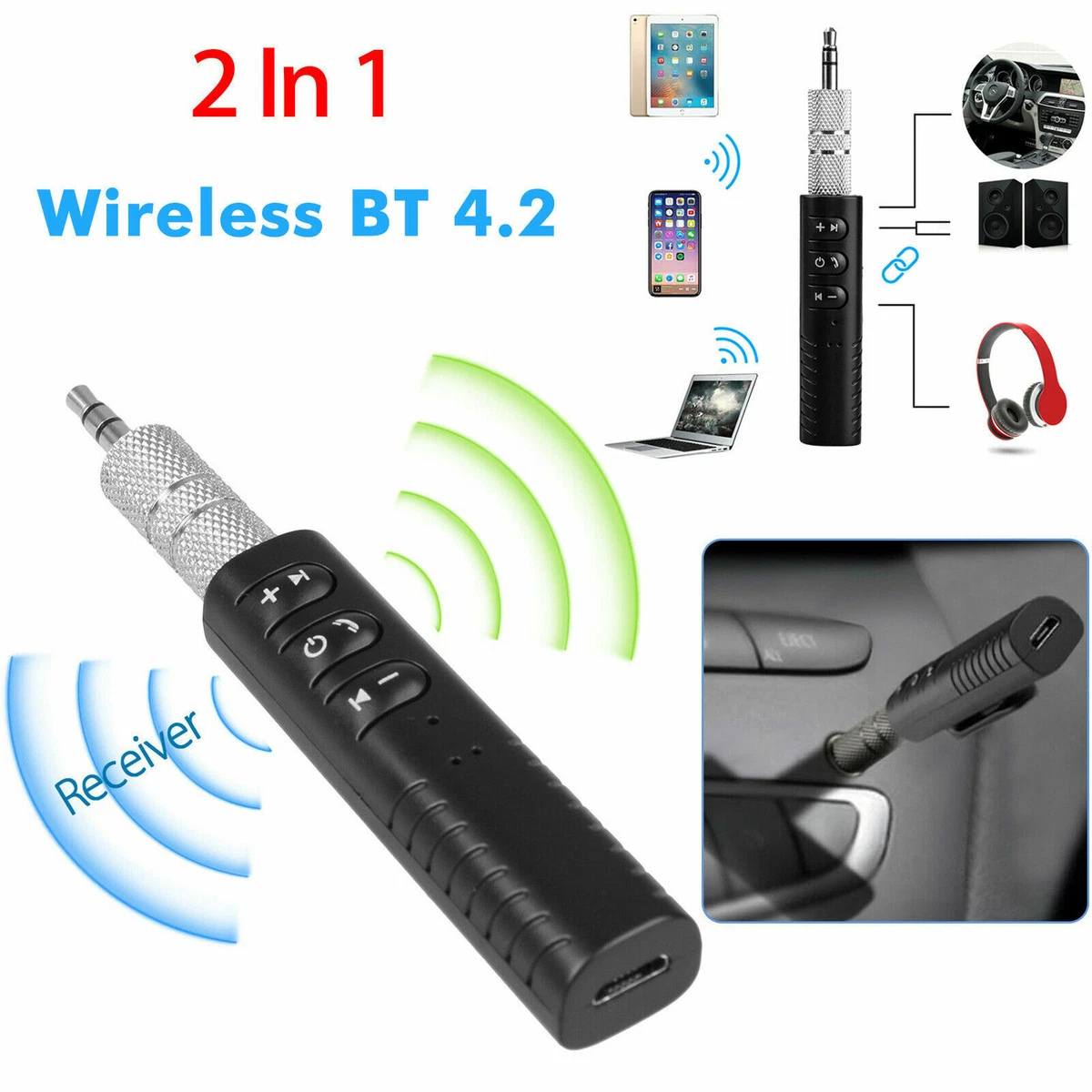 Wireless Bluetooth Receiver 3.5mm AUX Audio Stereo Music Hands Free Car  Adapter