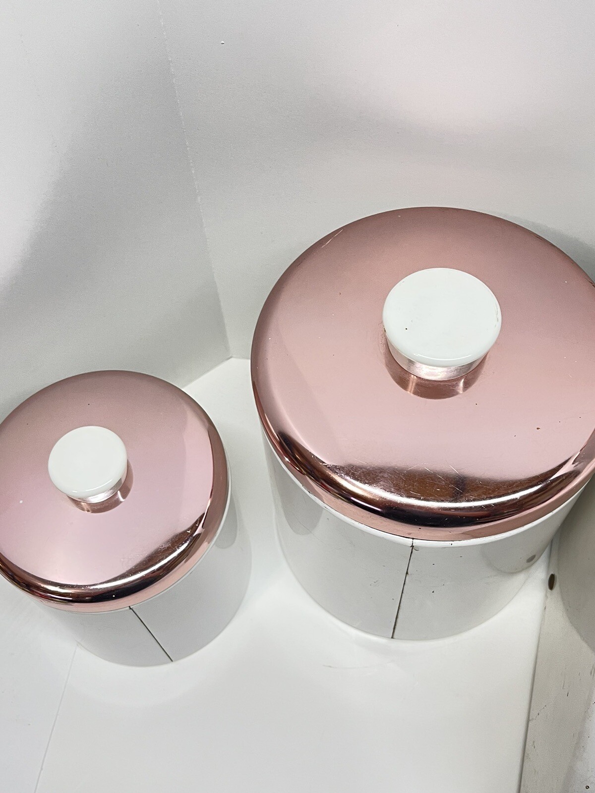 Vintage Ransburg Teapot White Floral Kitchen Metal 4 Canisters & Bread