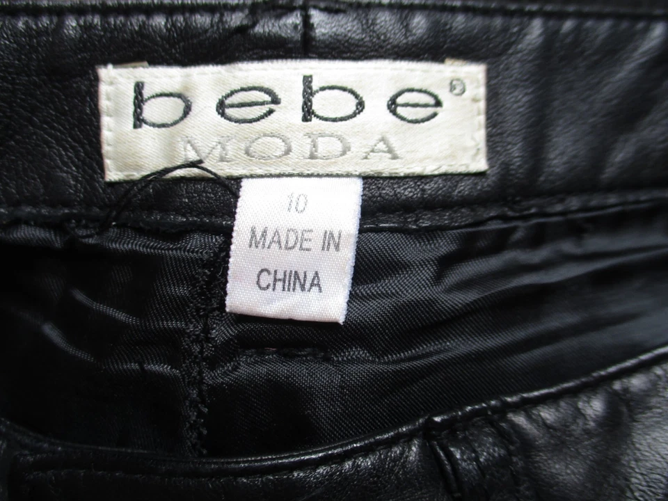 Vintage 90s Y2K Bebe Moda Black Leather Pants M Women Smooth Booty Straight Leg - Image 4 of 4
