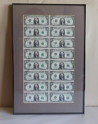 1981 Federal Reserve Uncut 16 $1 bills 2 Fancy Serial Numbers DC Framed- Help!