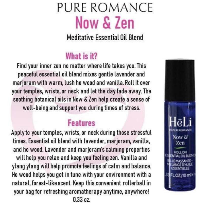 Heli by Pure Romance ~ Now and Zen Roll On ~ Essential Oil Meditative Blend New