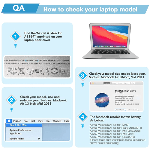 Battery For Apple Macbook Air 13" A1369 2011 & A1466 2011-2017 A1496 A1405 MC450 - Bild 2 von 12