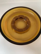 Amber Art Glass Heavy Round Cigarette Cigar Ashtray 10"
