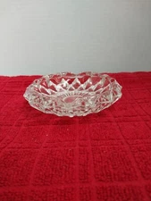Vintage 80s Mid Century Modern Clear Crystal Glass Round Ashtray Dish, Italy