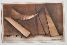 Orig Vintage Study Theater Stage Set Design Gouache on WC Paper 7"x11" Signed