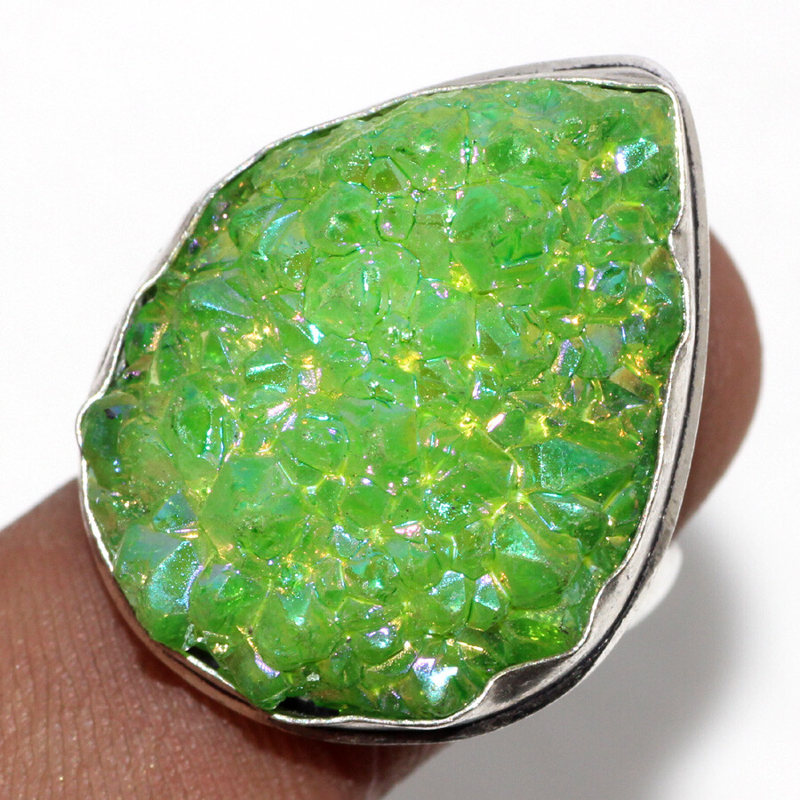 Titanium Druzy 925 Silver Plated Gemstone Handmade Ring US 7 Jewelry Gift JW