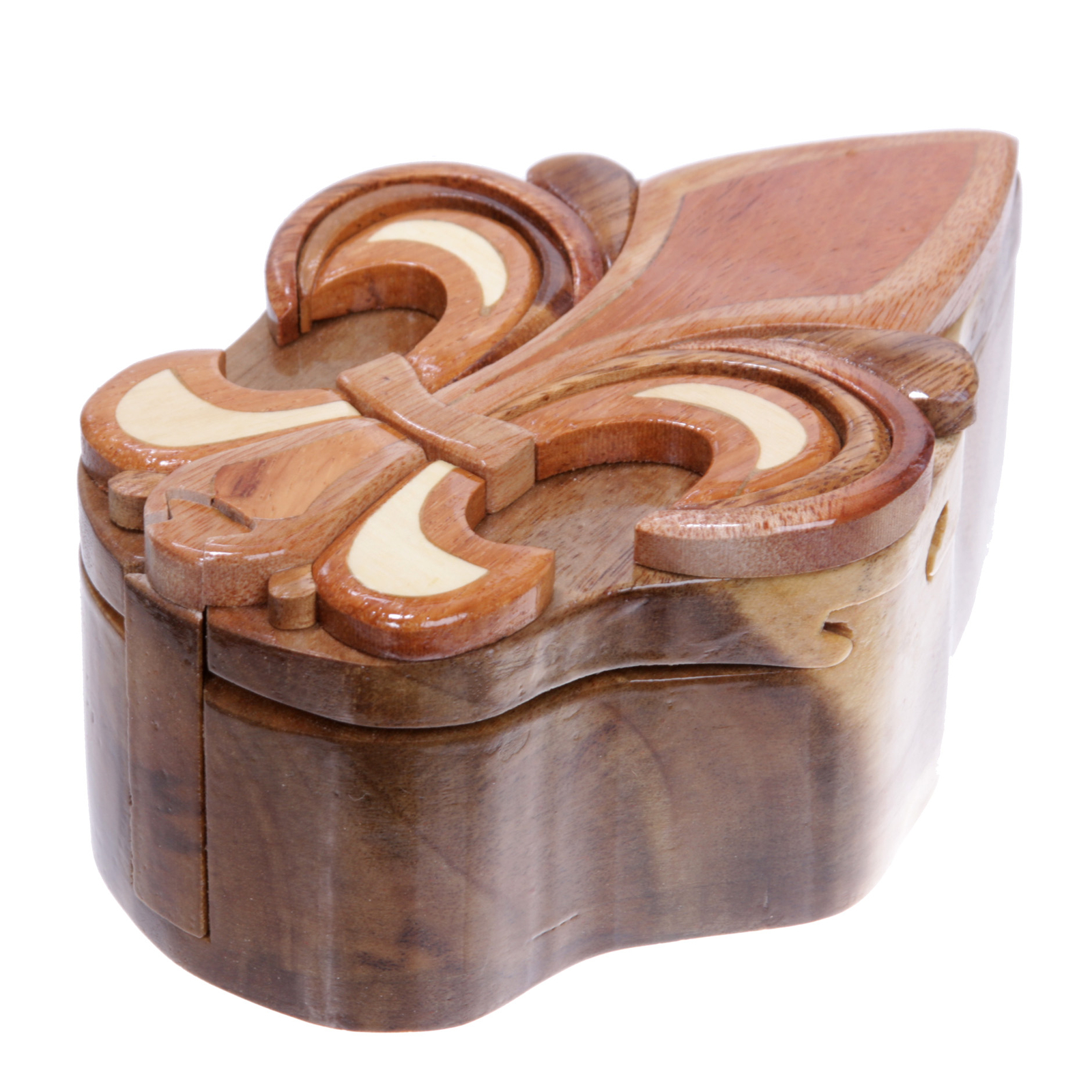 Handcrafted Wooden Fleur De Lis Secret Jewelry Puzzle Box Fleur De Lis