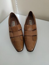 Vintage 90s NINE WEST Tan Leather Loafer Block Heel Women's 10 M