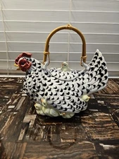 FITZ & FLOYD 1990 HEN WITH CHICKS TEAPOT