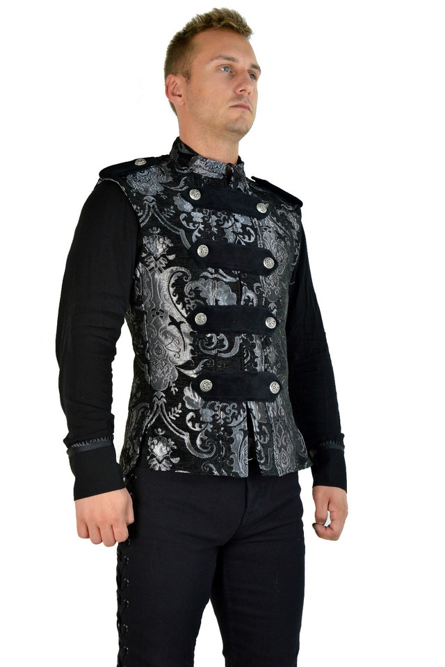 Dark Rock Black Vest Gothic Jacket Military Uniform Rock Band Vest Goth Steampunk
