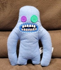 Creepy Monster Blue Teeth Plush Ugly Stuffed Animal FUGGLER Button Sasquoosh 9  