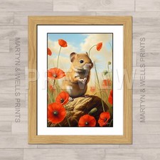 Harvest Mouse print. by L Martyn. A4 Textured canvas paper. Framed or Unframed.