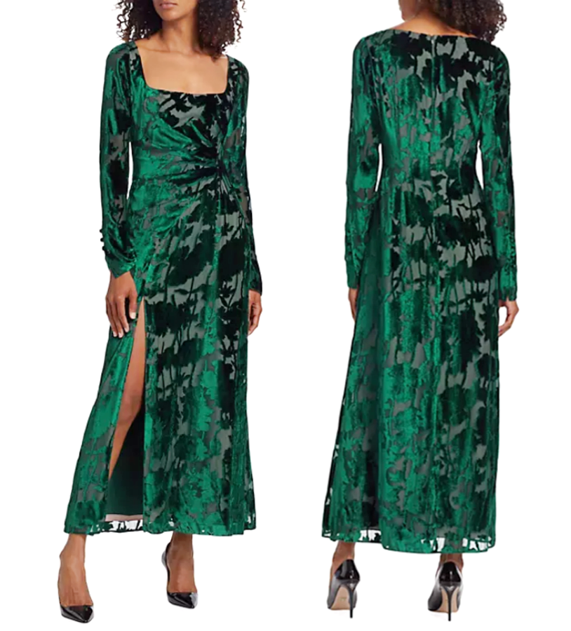 green floral velvet dress Green 1930s Floral Velvet Sleeveless Dress main image 1