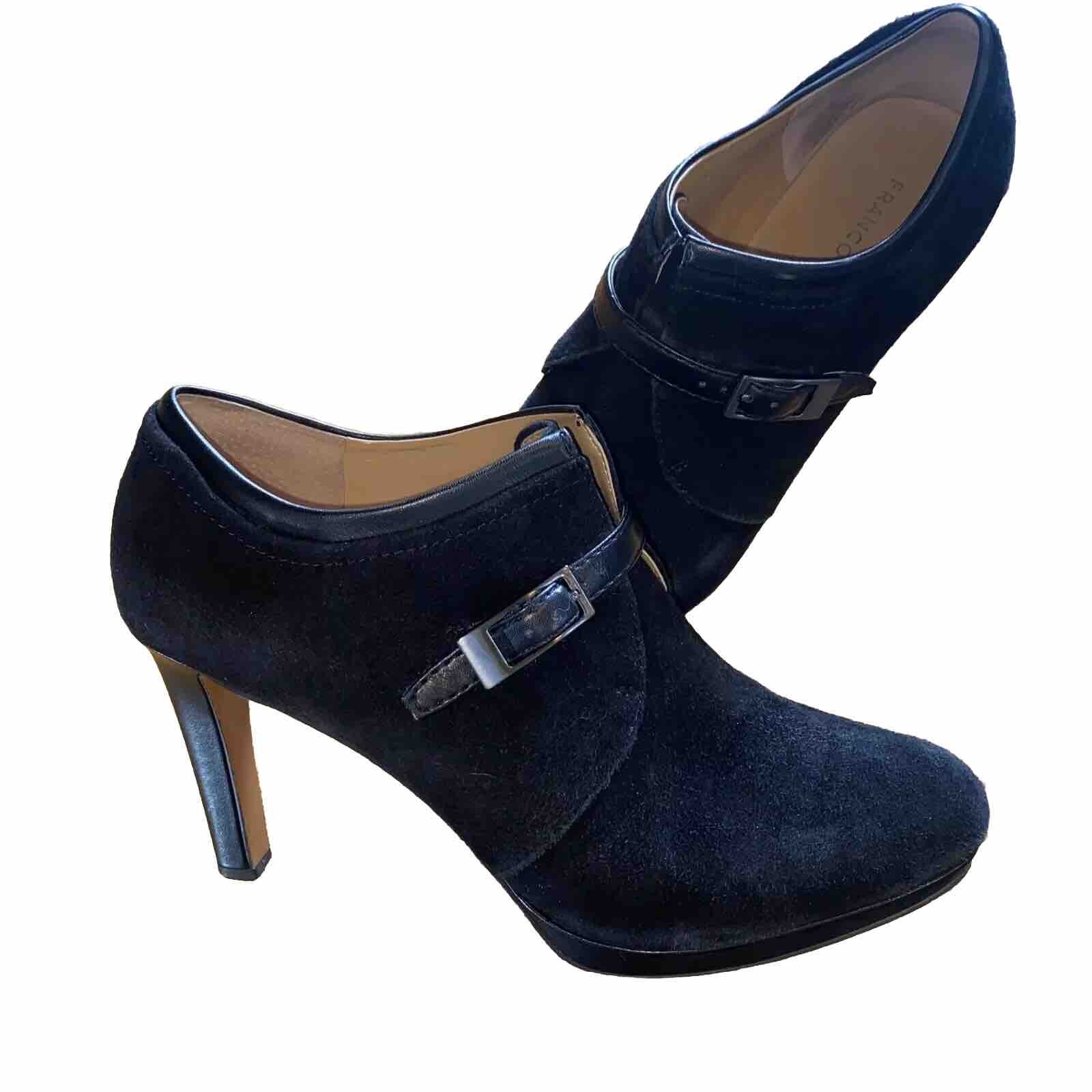 Franco Sarto Black Suede Leather Heeled Ankle Boots Round Toe Size 10