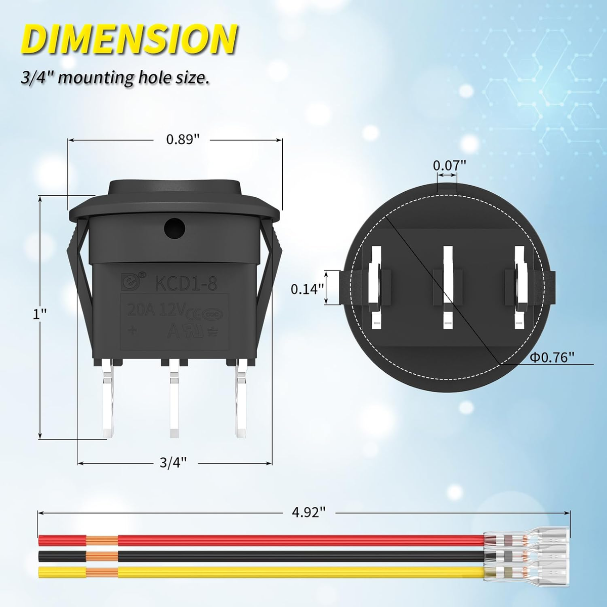 Commutateur Rectangulaire 19x13mm ROCKER; SPDT; Pos: 2; ON-ON; 8A/250VAC; Noir; Manque; R1966 Interrupteur à Bascule ROCKER