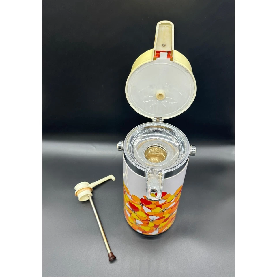 Dispensador de bebidas vintage cafetera aire maceta Flower Power naranja amarillo amapolas años 70 Foto 4 de 4