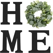 Wood Home Sign with Artificial Eucalyptus Wreath for O, Hanging Farmhouse Wall H