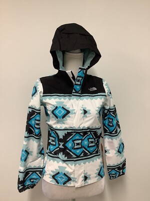 The North Face Resolve Reflective Rain Jacket,White Tribal, Girls Medium (10-12)