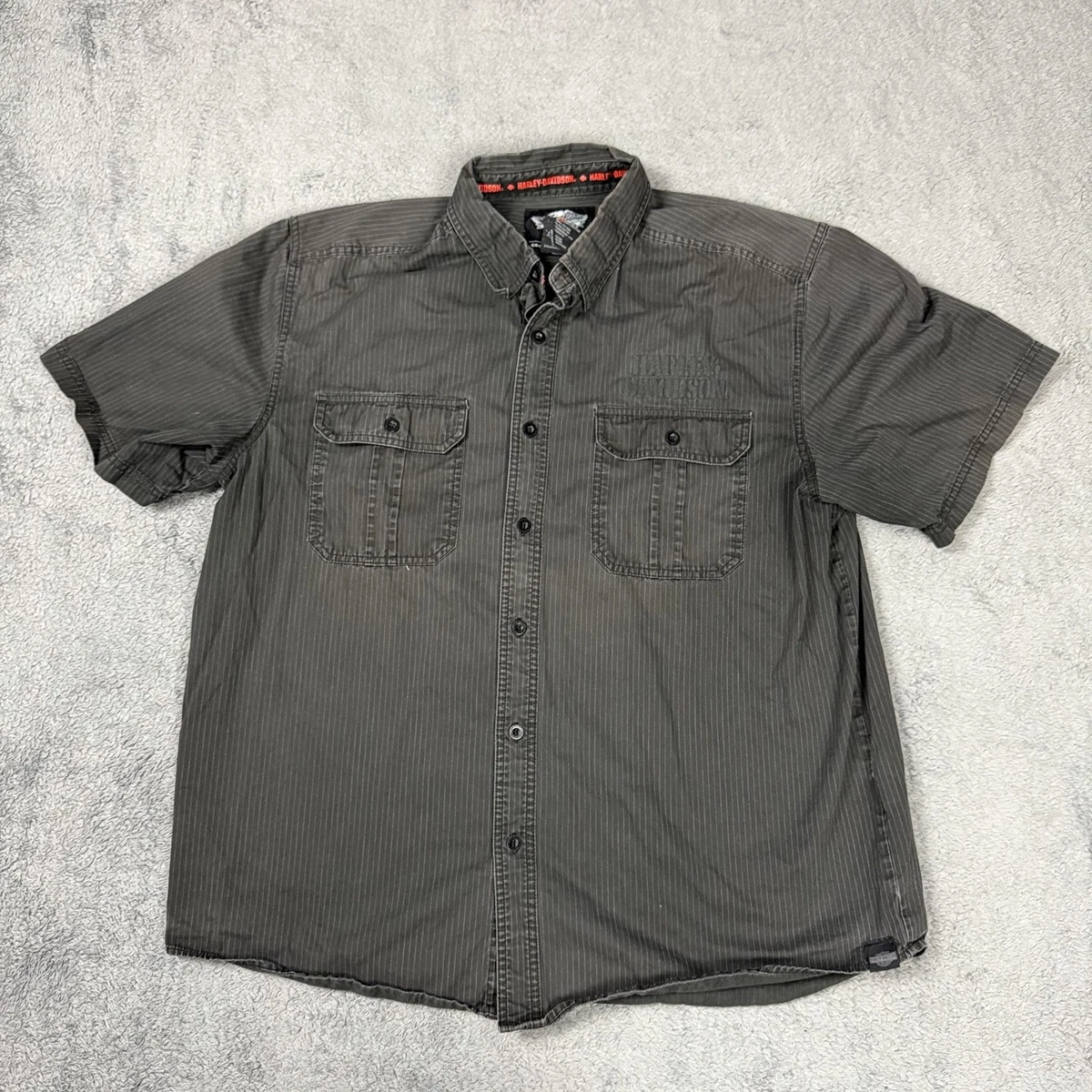 Harley-Davidson Striped Button-Up Casual Button-Down Shirts for