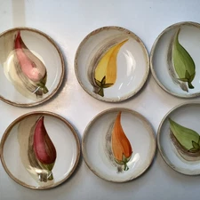Tabletops Unlimited Set of 6 Hand Painted Pepper” Dipping Sauce Bowls 3” D