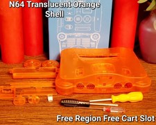 N64 Shell Replacement ORANGE, TRANSPARENT Region-Free. Included Tools, Stickers
