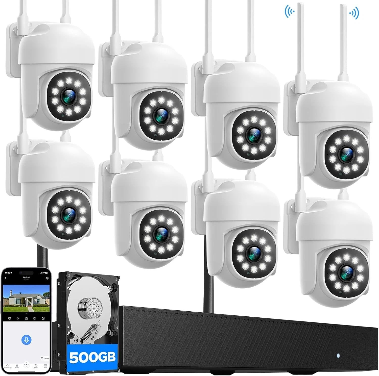 CAMCAMP 16CH 4K NVR 8PC PTZ WiFi Cameras Wireless Security Camera System Audio
