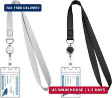 2 Pack Lanyards with ID Badge Holders, Retractable Badge Reel with Clear Vertica