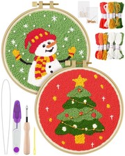 Christmas Punch Needle Kit Adults Beginners, 2 Pcs DIY Easy Embroidery Set fo...