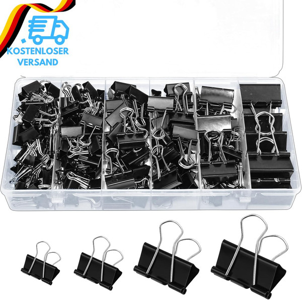 110 StüCk Metall BüRoklammern,Foldback Klammern 15Mm,19Mm,25Mm,32Mm Schwarz Meta-image