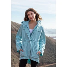 My Anorak Jacket Size M Aqua Blue Hooded Rain Utility Packable Classic Preppy