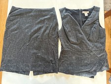 White House Black Market 2-Piece Set Size 6 Gray Textured Sleeveless Top Skirt