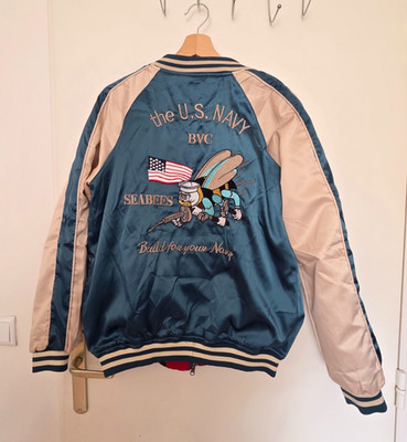 Herren Wendejacke Satin US Navy Seabees Sukajan Tour Japan Souvenir