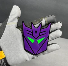 2x Decepticon Transformer Mask Car Fender Badge Emblem Green eye / Purple Decal