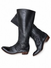 Vintage 1980 s 1990 s Black leather Nine West Flat Heel Cuffed Riding Boots 7