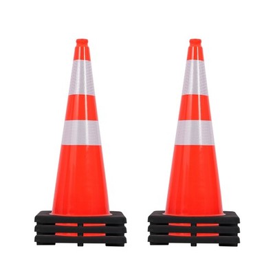 6PK 30'' Highway Traffic Cones 7lb Each Rubber Base Anti-Wind w Reflective Collar