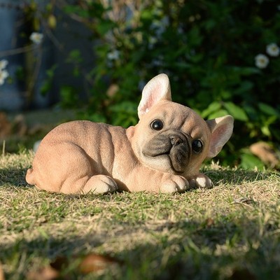 Lying Bulldog Garden Statue Small Garden Yard Lawn Sculpture Decor