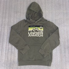 Under Armour Hoodie Olive Green Sweatshirt Mountain Logo Boys Youth Medium