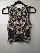 Canotta Laura Vogel in seta con perline e paillettes floreali ricamate nere M classica 