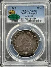 1830 Capped Bust Half Dollars PCGS AU-58 CAC Large 0 O-123 Rainbow Toning