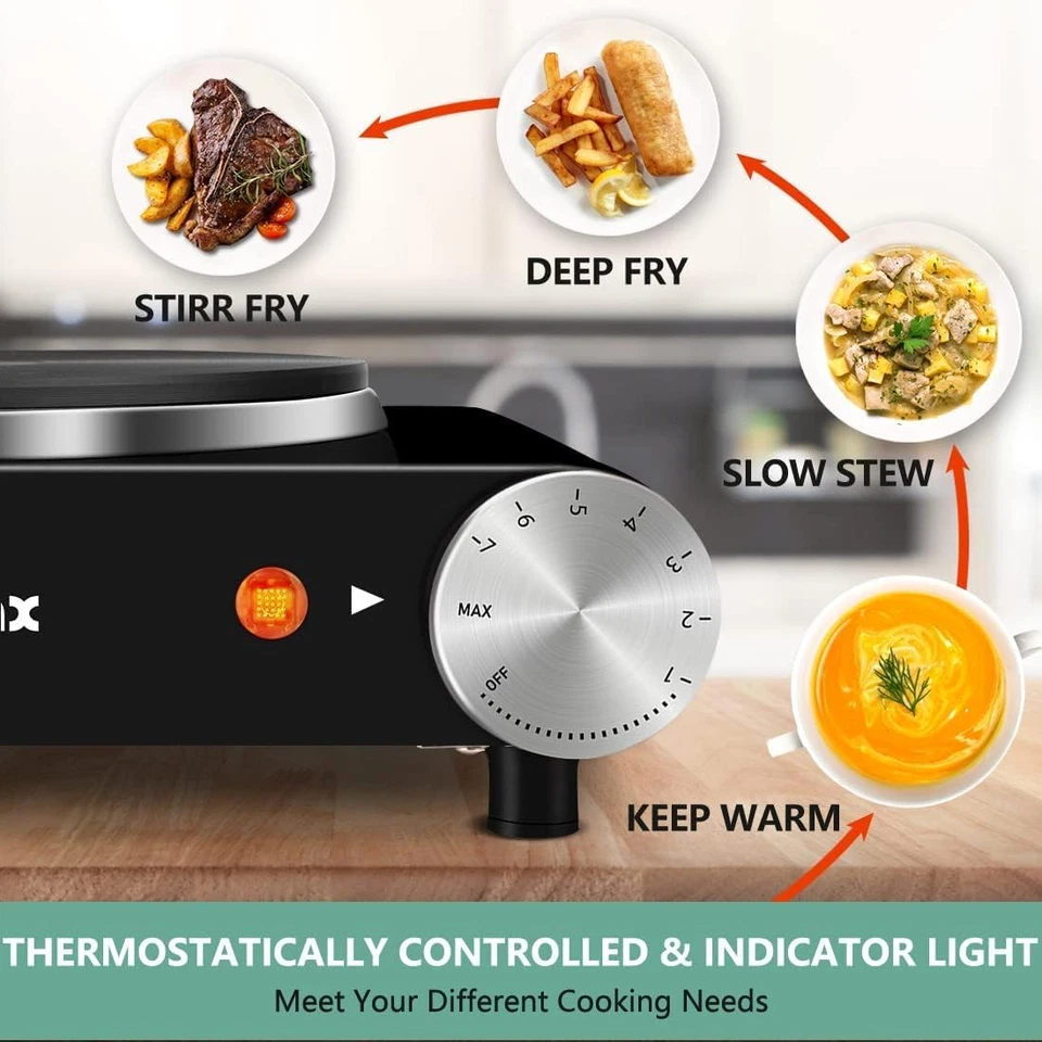 Single Hot Plate 1500W Electric Stove, Portable Cast Iron Hob for Kitchen, Offic - image 2 of 4