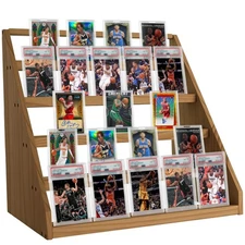 5-Tier Wooden Trading Card Display Stand for Baseball, Basketball, TCG, PSA S...